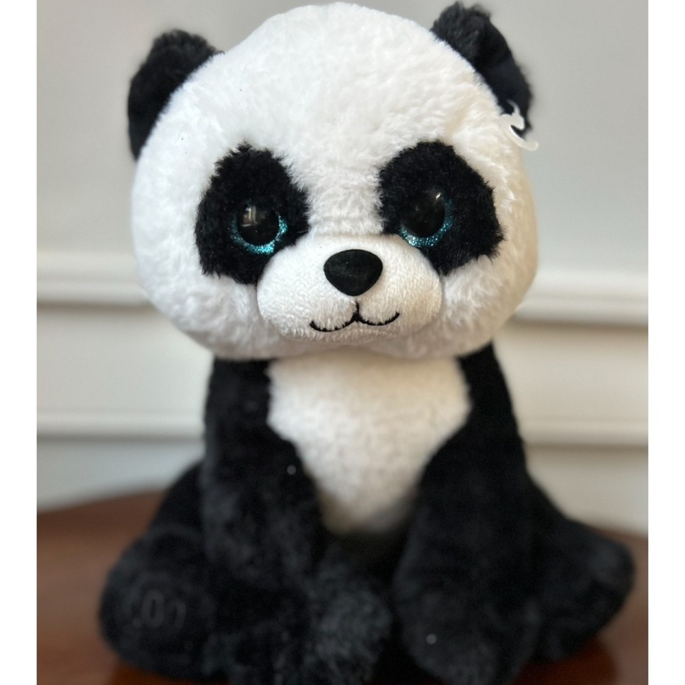 Ty Beanie Boos Bamboo the Panda Plush Stuffed Animal Blue Glitter Eyes 9in
